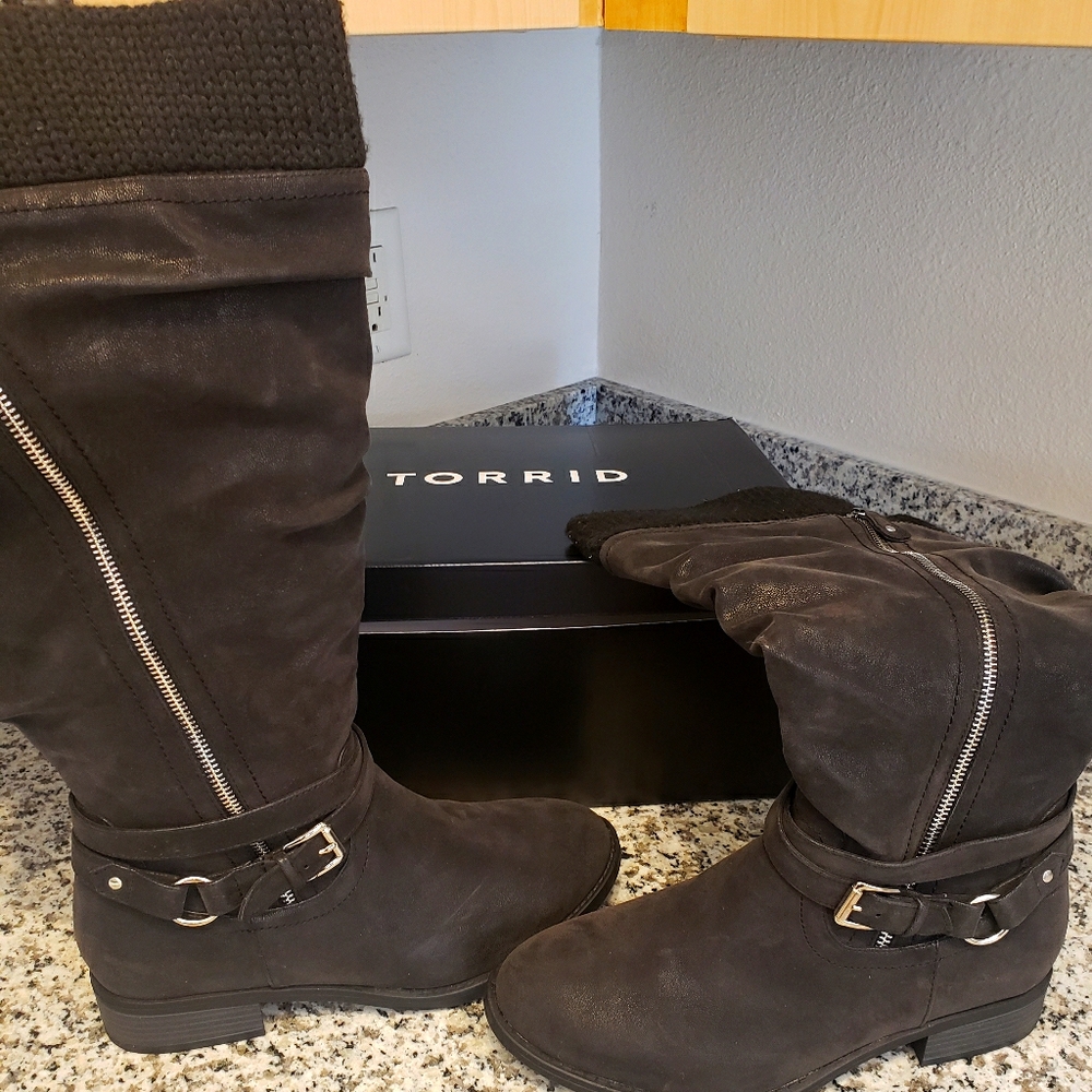 Sweater trimmed knee high boots